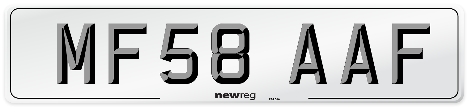 MF58 AAF Number Plate from New Reg